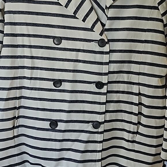 Anthropologie‎ Velvet By Graham White and Navy Striped Double Peacoat Size Small - Picture 5 of 9